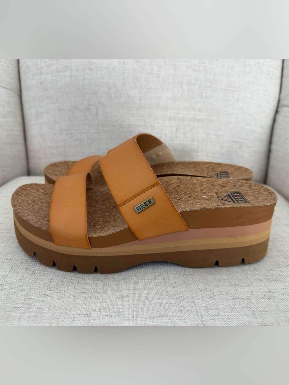 REEF Cushion Vista Hi 2.5 Platform Slide Sandals Natural Womens 9 NEW Cork Tan - Picture 4 of 10